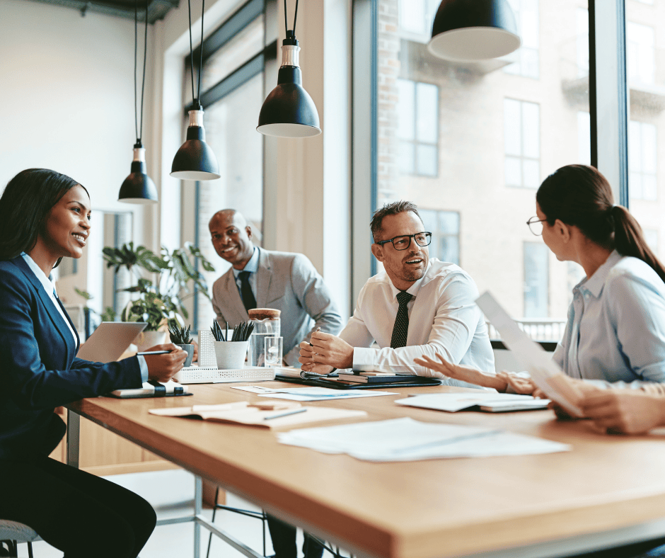 A group of legal professional discussing cultural fit at corporate law firms